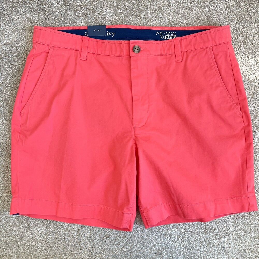 Crown & Ivy Men's Motion Flex 7" Chino Shorts 38 Pink Coral Preppy Summer Casual
